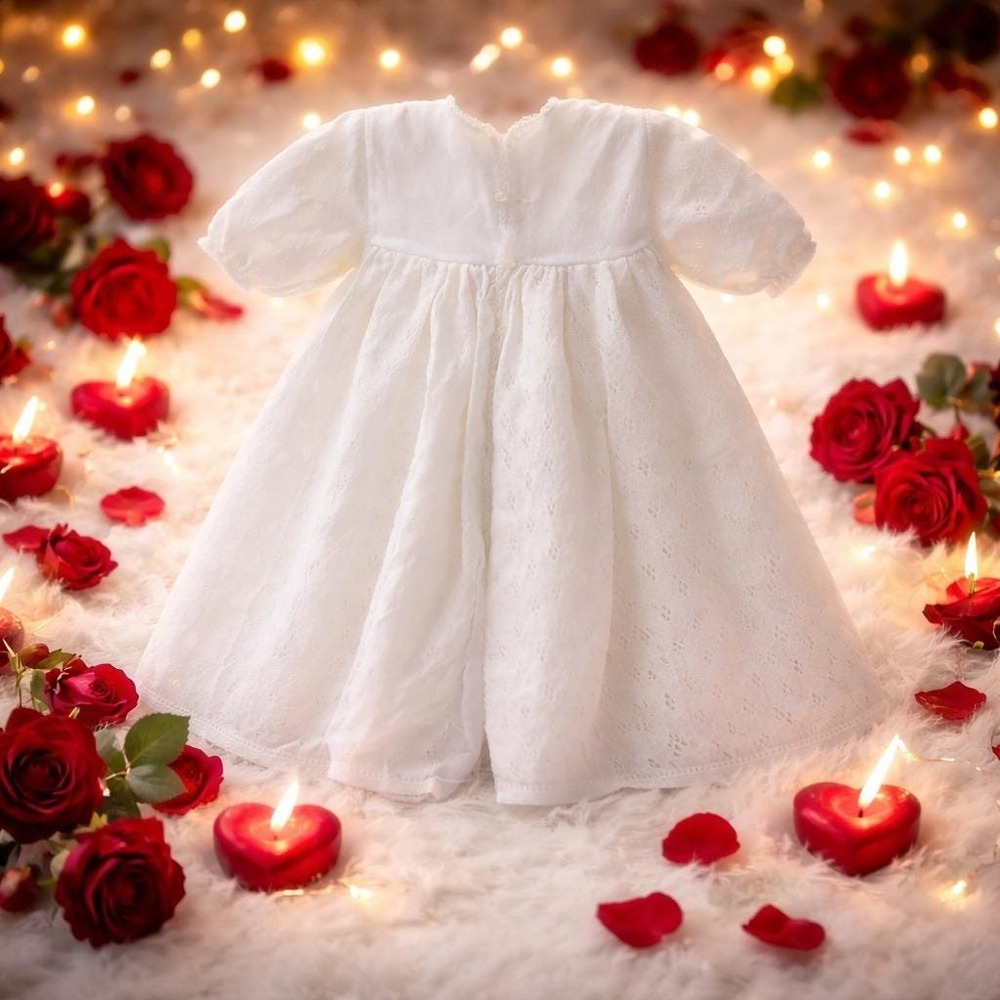 Renzo Vintage 1970's White‎ Baby Pointelle Knit Christening Gown Made in Italy